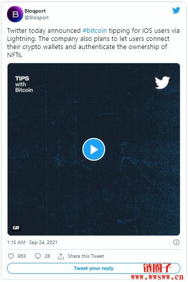 Twitter 为 iOS 用户推出比特币打赏功能，Android 系统即将跟进
